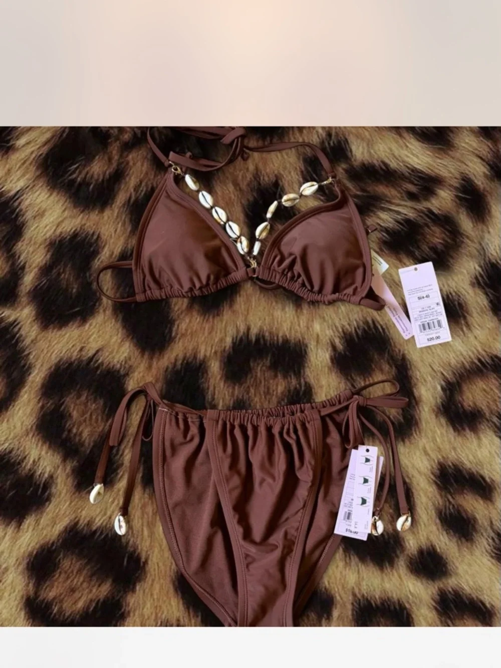 Brown Shell-Trim Triangle Bikini - Picture 3 of 6